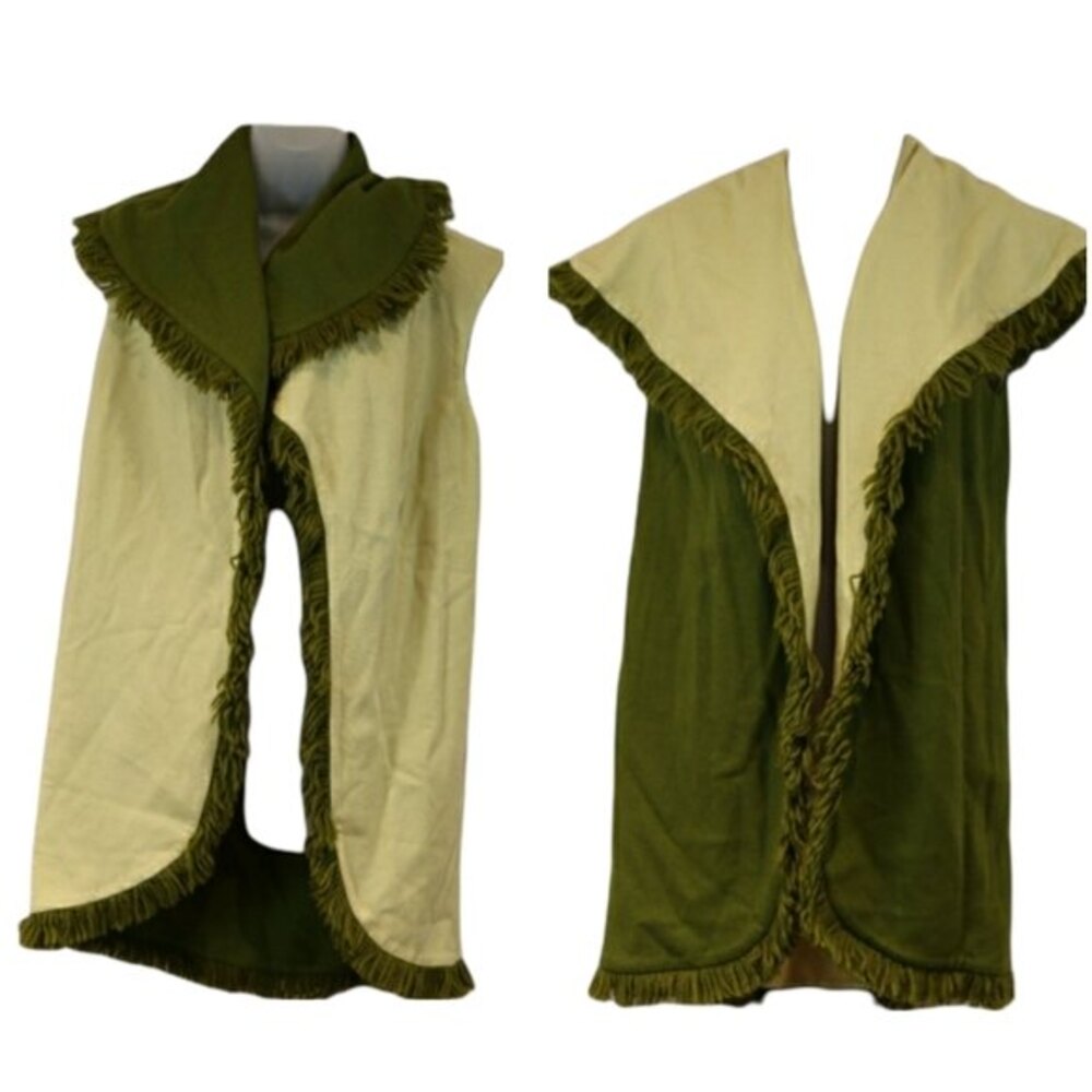 Reversible Fringe Shrug  Sweater Vest Medium Green